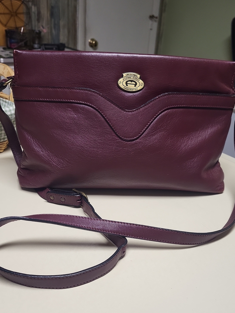 Etienne Aigner Plum Leather Crossbody with Gold-Tone Logo